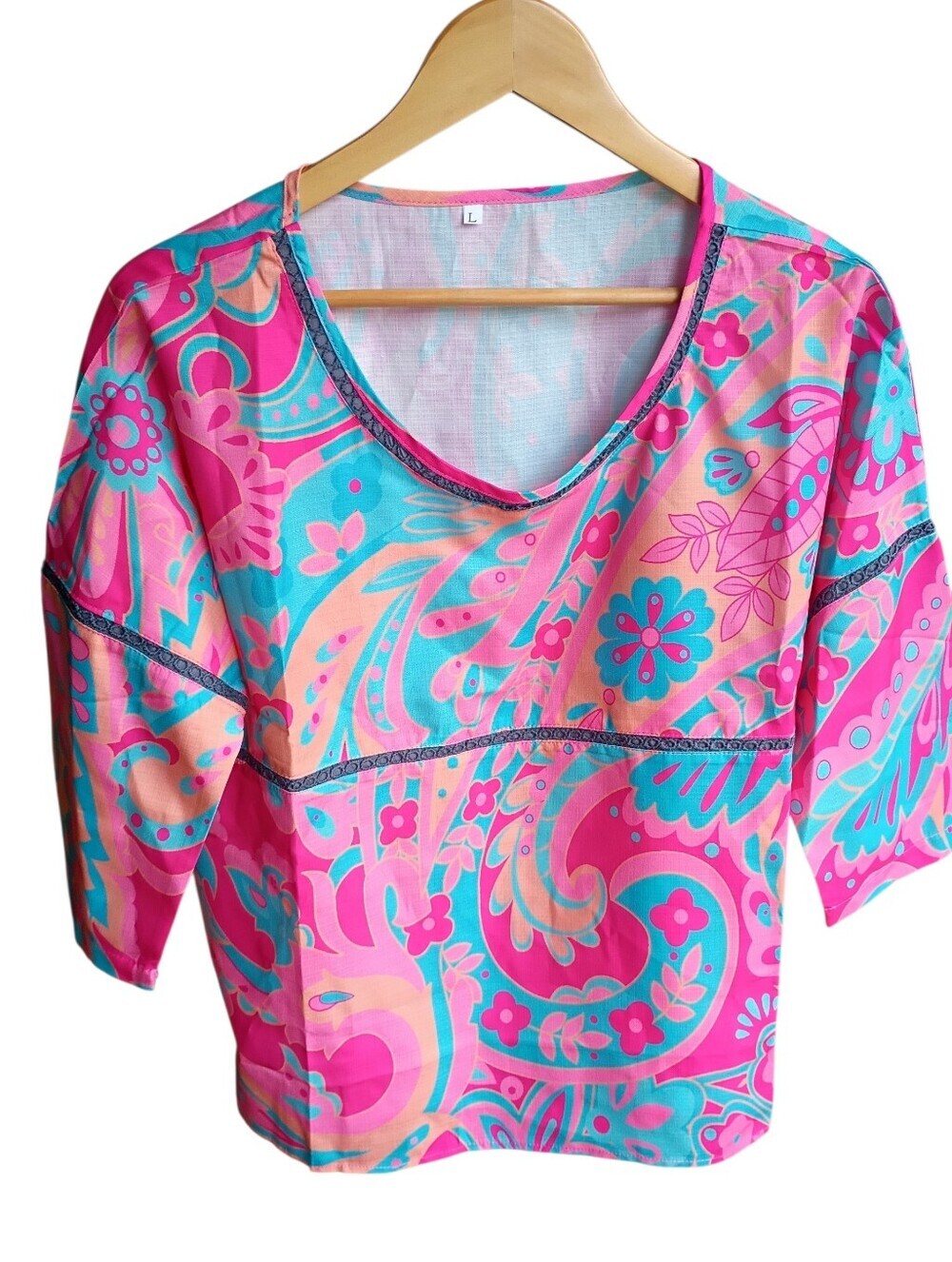 Vibrant Pink Hippie Blouse Size Large
